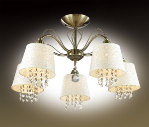 Потолочная люстра FONTE бронзовый/абажур ткань/подвески хрусталь E14 5*40W 220V 2916/5C ― ТРИ ПЛАФОНА