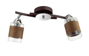 Спот на два плафона FILLA хром/кофе/стекло/декор.тесьма E27 2*60W 3030/2CA ― ТРИ ПЛАФОНА