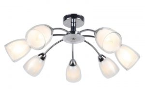 Потолочная люстра CARMELA хром/белый+прозрачный E14 7*40W 220V арт.A7201PL-7CC ― ТРИ ПЛАФОНА